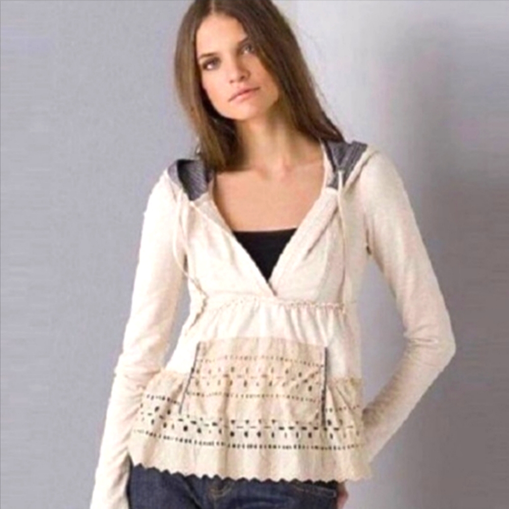 Free People tiered eyelet peplum hoodie pullover